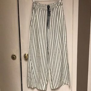 Ralph Lauren White Adaptive Stripe Wide Leg Pants